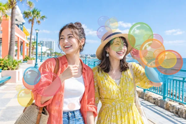 写真に透明感のあるシャボン玉を浮かべた加工の見本